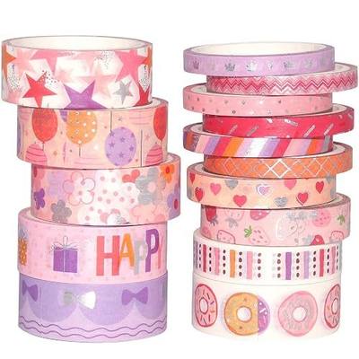 Birthday Washi Tape Set 15 Rolls Silver Foil Print Decorative Masking Tapes for Arts, DIY Crafts, Journals, Planners, Scrapbook, Wrapping