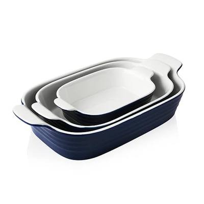 Sweese 535.303 Porcelain Baking Dishes, Non-stick Lasagna Pans, Rectangular Baking Pan set, Casserole Dishes, Set of 3, Navy