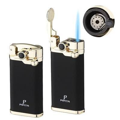PIPITA 2pcs Torch Lighter Windproof Cigar Lighter Jet Single Flame Cigarette Lighter, Adjustable Flame and Refillbale Fuel Metal Lighter (Butane Not Included) (Gold)