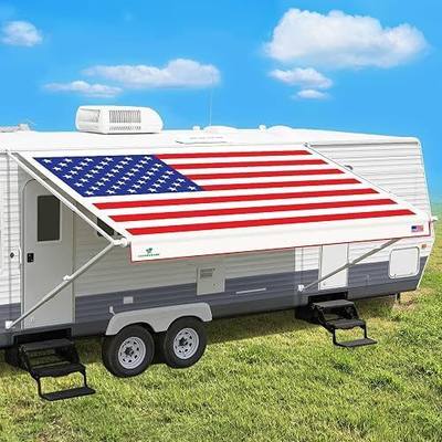 Leaveshade RV Awning Fabric Replacement Motorhome Camper Trailer Awning Fabric Super Heavy Vinyl Coated Polyester 14'3''(Fit for 15' Awning)- USA Flag (Custom Looking)