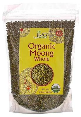Jiva Organics Organic Mung Beans Whole 4 LB LARGE Bag - Green Moong Bean
