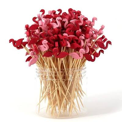 Bamboo Cocktail Picks 200 Pack – Flamingo Toothpicks 4.7 Inch Cocktail Sticks for Appetizers, Fruit, Cheese, Drinks, Party Supplies (Flamingo)