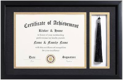 ELSKER&HOME 11x17 Diploma Frames with Tassel Holder for 8.5x11 Certificate | Document Shadow Box,Degree Double Mat, Black with Gold Rim