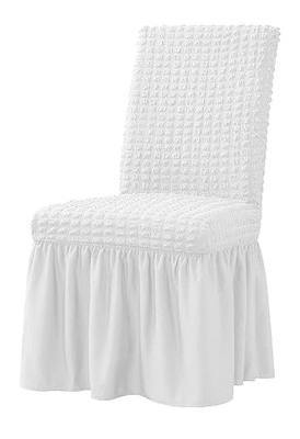 XMNTG Dining Room Chair Slipcovers 1-Piece Stretch White Dining Chair Covers Dorm Chair Cover Non Slip Washable Furniture Protector with Skirt Country Style for Hotel Ceremony Party (White)
