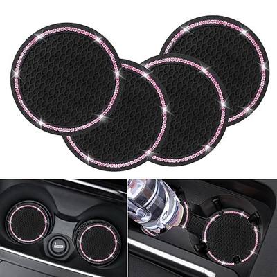 4 Pack Car Coasters, Universal Vehicle Bling Car Coaster, Cute Rhinestone Coaster for Cup Holders,Interior Accessories 2.75'' Silicone Anti Slip Car Coasters for Women (Pink Crystal Circle)