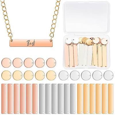 Hicarer 30 Pcs Metal Stamping Blank Tag Pendants, Jewelry Bracelet Stamping Blanks 1.37 x 0.24 rectangle & 0.47" Round Name Pendant Kit for Laser Engraving Dog Tags DIY Craft