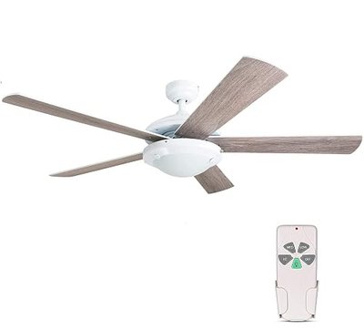 52 Inch Modern Style Indoor Ceiling Fan with Dimmable Light Kit and Remote Control, Reversible Blades and Motor, ETL for Living room, Bedroom, Basement, Kitchen, White