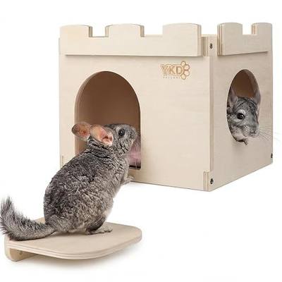 Castle Hanging Chinchilla House, Small Animal Hideout | Chinchilla, Guinea Pig, Hedgehog, or Rat, Ventilated Wooden Hamster Habitat with Multiple Doors, Made from Natural Wood