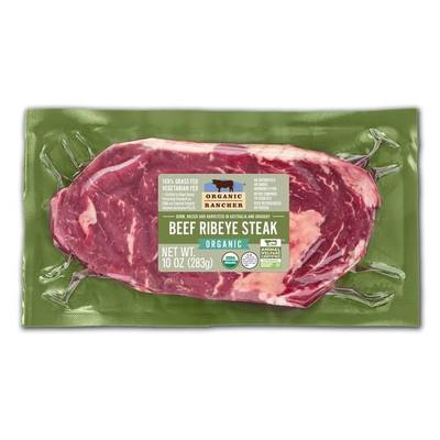Organic Rancher, Organic Beef Ribeye Steak Boneless, 100% Grass Fed & Grass Finished, USDA Organic, Pasture Raised Free Range, G.A.P. Step 4, 10 oz