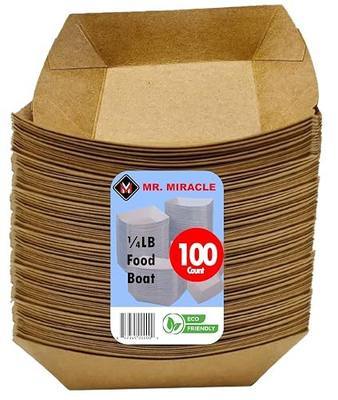 Mini Tini Paper Food Boats, Kraft Brown Paper Food Trays. Mini (1/4 LB). 100 Pack, Disposable, Recyclable Serving Boats. For Condiments, Snacks & Concession Food, Grease Resistant 4.25X2.5X1.25 Inches