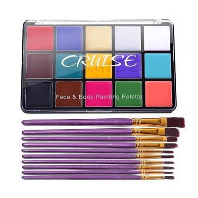UCANBE Face Body Paint Oil Palette + 10 Pcs Brushes Set, Professional 15 Colors Face Painting Makeup Kit for Halloween Cosplay SFX Parties Theater Stage Artist Costume Festival