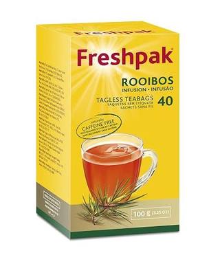 Freshpak Rooibos Tea | 40 Tagless Teabags | Natural Premium Rooibos | Naturally Caffeine Free | Keto Friendly | Rooibos From South Africa | Non GMO
