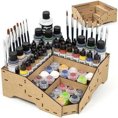 PROSCALE Universal Corner Paint Organizer for Miniatures Modeling Artists, Modular corner Paint Holder + Brush/Tool Compatible with Citadel, Vallejo, Army Painter, Tamiya, others (Module D)