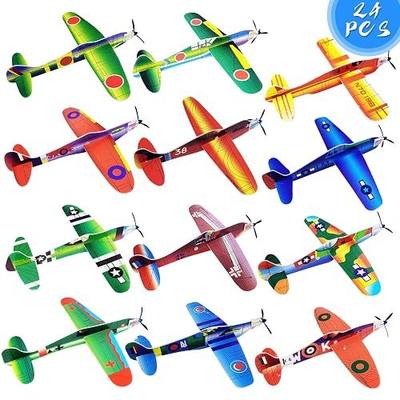 Visen 24 PCS Airplane Toy,8 in Foam Glider Planes Toys,12 Different Designs | Birthday Favors Lightweight Paper Airplanes, Individually Packed Outdoor Flying Toys, Party Favors for Kids 8-12