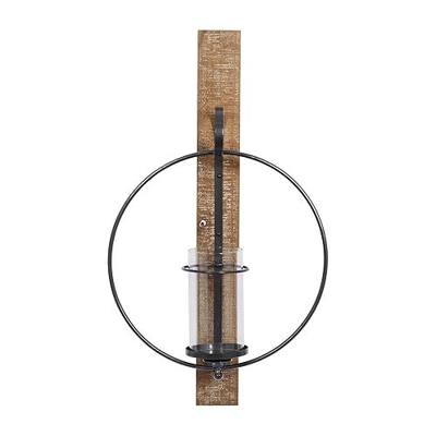 Deco 79 Wood Geometric Pillar Wall Sconce with Wood Back Mount, 16" x 6" x 28", Brown