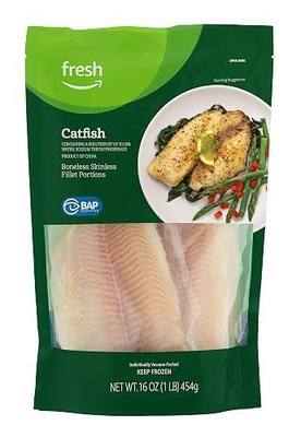 Amazon Fresh Brand, Catfish Boneless Skinless Fillet Portions, Frozen, Responsibly Sourced, 1 Lb