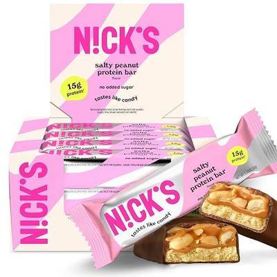 N!CK'S Protein Bars Salty Peanut Chocolate, 12-Count Box (Each 50g) | 15g protein, 200 calories, Low Carbs, Keto Friendly, No Added Sugar