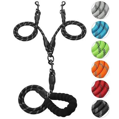 Double Dog Leash Reflective Detachable Coupler &360° Swivel Tangle Free,Heavy Duty Rope Leash Control with Padded Handle for Dual Large Medium Dogs Walking Running Training(Classic Black)