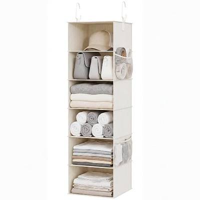 StorageWorks 6-Shelf Hanging Closet Organizer, Hanging Shelves for Closet, Fabric, Mixing of Beige, White & Ivory, 12" D x 12" W x 47 1⁄2" H