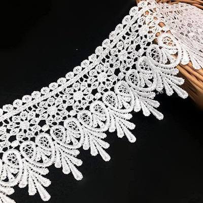FQTANJU 5 Yard Floral Lace Edge Trim 9cm Wide Ribbon Edging Trimmings Wedding Dress Embellishment Gift Party Decoration Applique DIY Sewing Crafts (Pure White)