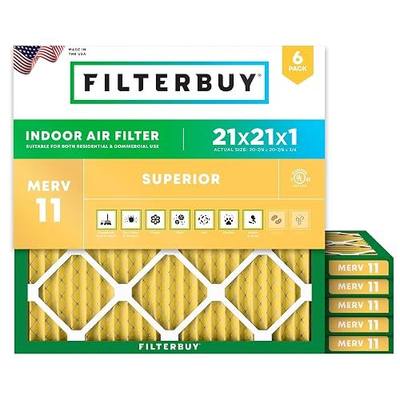 Filterbuy 21x21x1 Air Filter MERV 11 Pet & Allergy Defense (6-Pack) | Electrostatic Pleated HVAC AC Furnace Filters Replacement, Made in USA (Actual Size: 20.88 x 20.88 x 0.75)