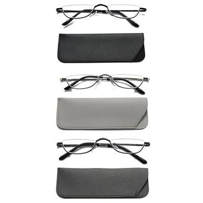 Half Frame Reading Glasses for Women Men, Slim Half Moon Metal Semi Rimless