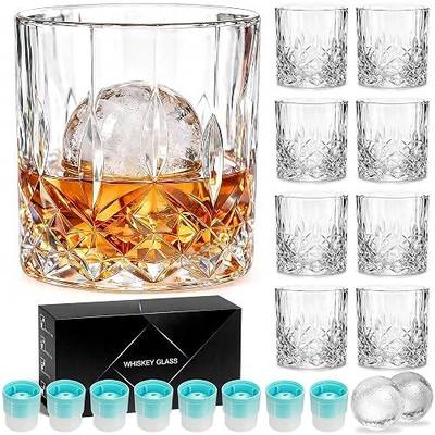 QUMMFA Whiskey Glasses, Set of 16 (8 Rocks Glasses 8 Whiskey Ice Ball Molds), 11 OZ Old Fashioned Glass for Bourbon Vodka Scotch, Crystal Cocktail Glasses in Gift Box, Gifts for Men