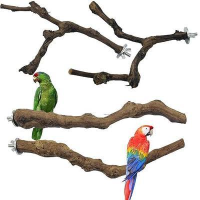 4PCS Bird Perch Natural Grape Stick Bird Standing Stick Grapevine | Swing Chewing Toys Natural Grapevine Cage Perch For Parrot Cages Toy for Cockatiels, Parakeets, Finches