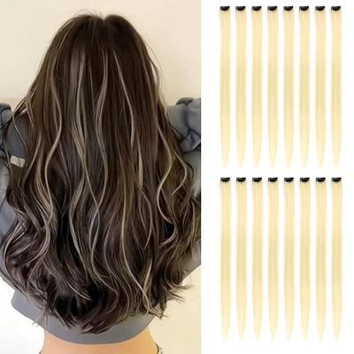 Blonde Hair Extensions 16Pcs Clip in Hairpieces Synthetic Color(613
