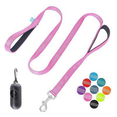 Two Handle Dog Leash, Dual Soft Padded Handles with Traffic Control Handle Leash for Small Medium or Large Dogs (3/4'' x 5 FT, Pink)