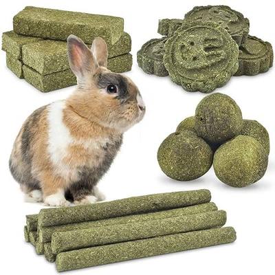 ERKOON 25Pcs Bunny Chew Toys, 100% Natural Timothy Hay Biscuit&Treats Sticks, Chew Toy for Teeth for Rabbit Chinchilla Guinea Pig Hamster Gerbil Squirrel, 8.5oz