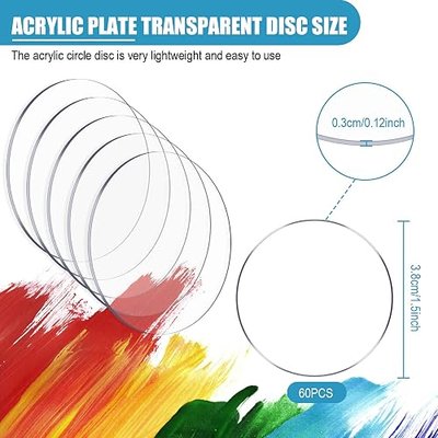 60 Pieces Transparent Acrylic Circle Discs Thick Round Acrylic Sheets Blanks Clear Round Ornaments for DIY Projects and Crafts(1.5 Inch)