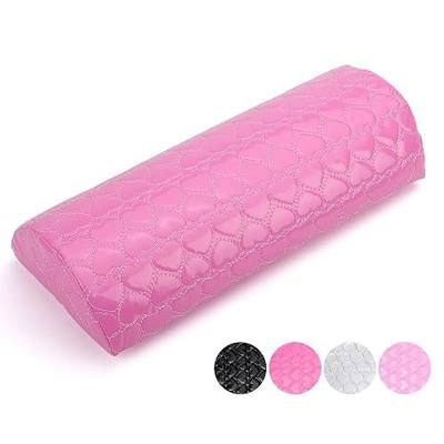 Nail Pillow Hand Rest for Nails, PU Leather Nail Armrest Cushion, Pink | Washable, Detachable Zippered Cover, Soft Sponge Filled, Heart Pattern Design, Easy to Clean, Portable for Travel & Salon