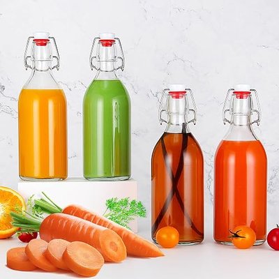 YEBODA 16oz Swing Top Bottles -Glass Beer Bottle with Airtight Rubber Seal Flip Caps for Home Brewing Kombucha,Beverages,Oil,Vinegar,Water,Soda,Kefir,6 Pack