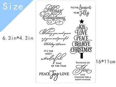 Iridescent Merry Christmas Blessing Words Clear Stamps for Card Making Decoration DIY Scrapbooking,Graceful Handwriting Tree Album Decorative Silicon Stamp Crafts