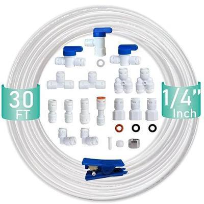 ESHIONG NSF Certified 1/4" O.D. Push to Connect Fittings for RO (Reverse Osmosis) Water Filter( Fridge Installation Kits)20 pcs+30 feet 1/4" Water tubing.