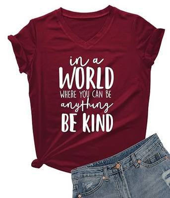 DANVOUY Womens V-Neck Cute Funny Letter Print Graphic T Shirt Short Sleeve Tops
