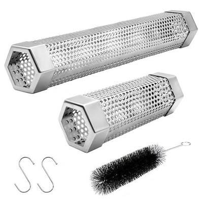 Pellet Smoker Tube Set, 6" & 12" Stainless Steel BBQ Wood Smoker Tube with Brush and 2 Hooks for 2.5hrs/5hrs of Billowing Cold/Hot Smoking for All Grills or Smokers, Smoking Cheese Beef Nuts Fish