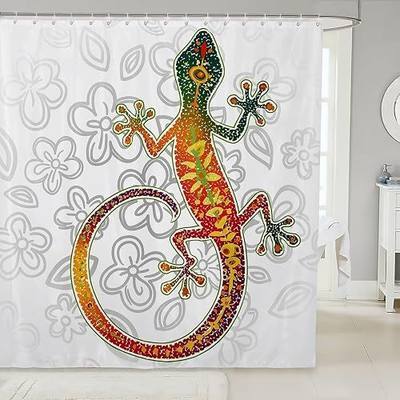 Gecko Bathroom Curtain, Lizard Sunflower Shower Curtain, Reptiles Animal Theme Waterproof Curtains For Stalls, Watercolor Modern Design Bath Curtain For Kids Boys Girls Adult, 72" W x 72" L
