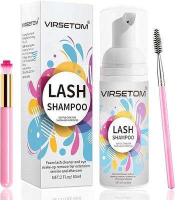 Lash Shampoo for Lash Extensions, Eyelash Extension Cleanser 60ml + Rinse Bottle + Brushes, Lash Bath for Eyelash Extensions, Lash Cleaner, Paraben & Sulfate Free, Salon and Home Use