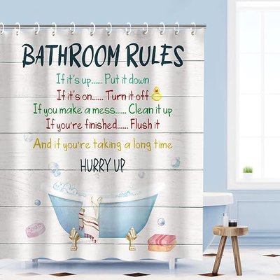 RosieLily Kids Shower Curtains, 72W x 72H inch Extra Long Wide Shower Curtains with Hooks - Funny Words Teen Motivational Kids Bathroom Decor