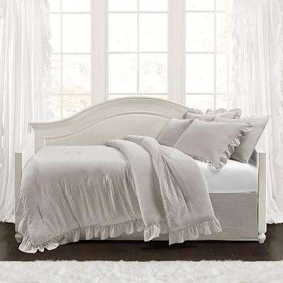 Lush Decor Reyna Ruffle Daybed 6 Piece Set 68" W x 92" L, Light Gray - Gray Bedding Set - Daybed Comforter Set - Ruffled Bedding - Coquette Decor