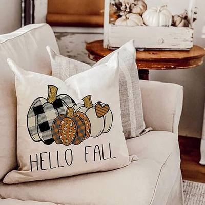 AENEY Fall Pillow Covers 18x18 Set of 4 for Fall Decor Buffalo Plaid Pumpkin Thankful Blessed Gnomes Truck Outdoor Thanksgiving Pillows Decorative Throw Pillows Cushion Case for Couch A412-18