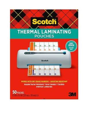 Scotch dry erase Thermal Laminating Pouches, 50-Pack, Works with Dry Erase Markers, Reuseable Worksheets, Calendars, Checklists, 8.9 x 11.4 Inches, Letter Size, Clear Professional Finish (TP3854-50DE)