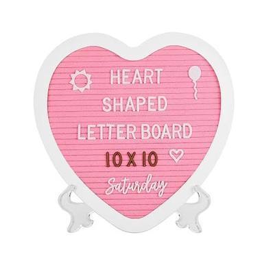 Heart-Shaped Felt Letter Board Message Sign,10x10 inches Message Board with 465 Changeable White&Golden Letters,Numbers,Cursive Words and Stand for Party,Pregnancy,Wall&Tabletop Decor (Pink)