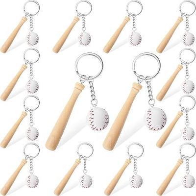 Hicarer 16 Pcs Mini Baseball Keychain with Wooden Bat for Sports Themed Party Team Souvenir Athletes Rewards Party Favors