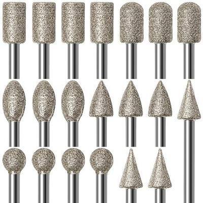 20Pcs 120 Grit Diamond Grinding Bits Compatible with Dremel Rotary Tool with 1/8" Shank Diamond Drill Bits for Stone Glass Carving Engraving DIY Grinding Polishing | 1/8" Shank Compatible with Dremel Rotary Tool, 6 Shapes, Glass Engraving Kit, Carving Tool, Stone/Ceramics Grinding Polishing