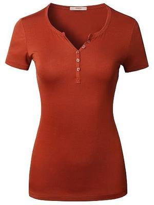 STARJJ Womens Slim Fit Bodycon Short Sleeve Deep V-Neck Henley Button Jersey T-Shirt Tops