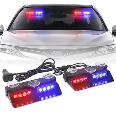 XRIDONSEN 2 in1 Dash Strobe Lights Interior Windshield Red Blue lights | Flashing Hazard Warning Caution Safety Light Bar w/ Suction Cups Mount for Vehicles, Trucks, Car (2x 7.16 inch, 16 LED)