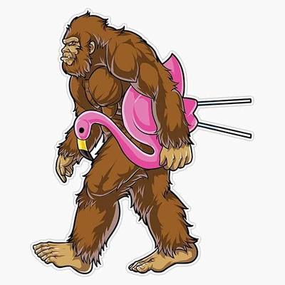 Bigfoot Carrying Lawn Flamingo T Funny Sasquatch Tees Vinyl Decal Wall Laptop Bumper Sticker 5"